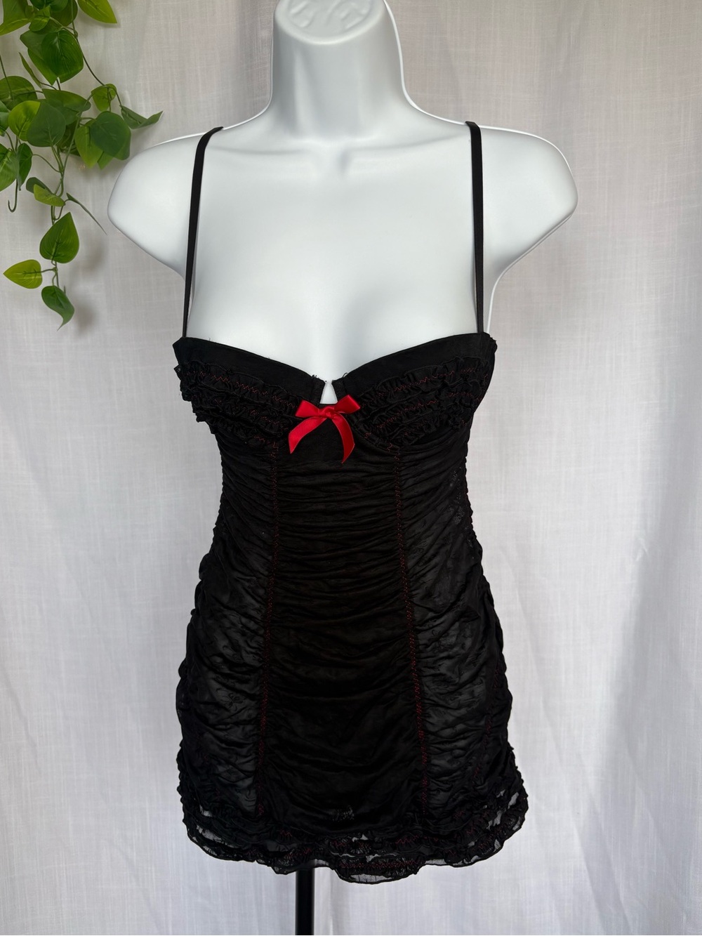 Victoria's Secret Sexy Little Things Black Mesh Ruched Chemise Lingerie 34B